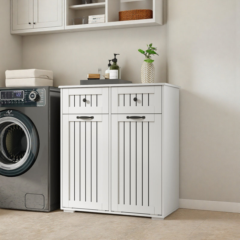 Laundry Cabinet With 2 Removable Laundry Basket And 2 Drawers