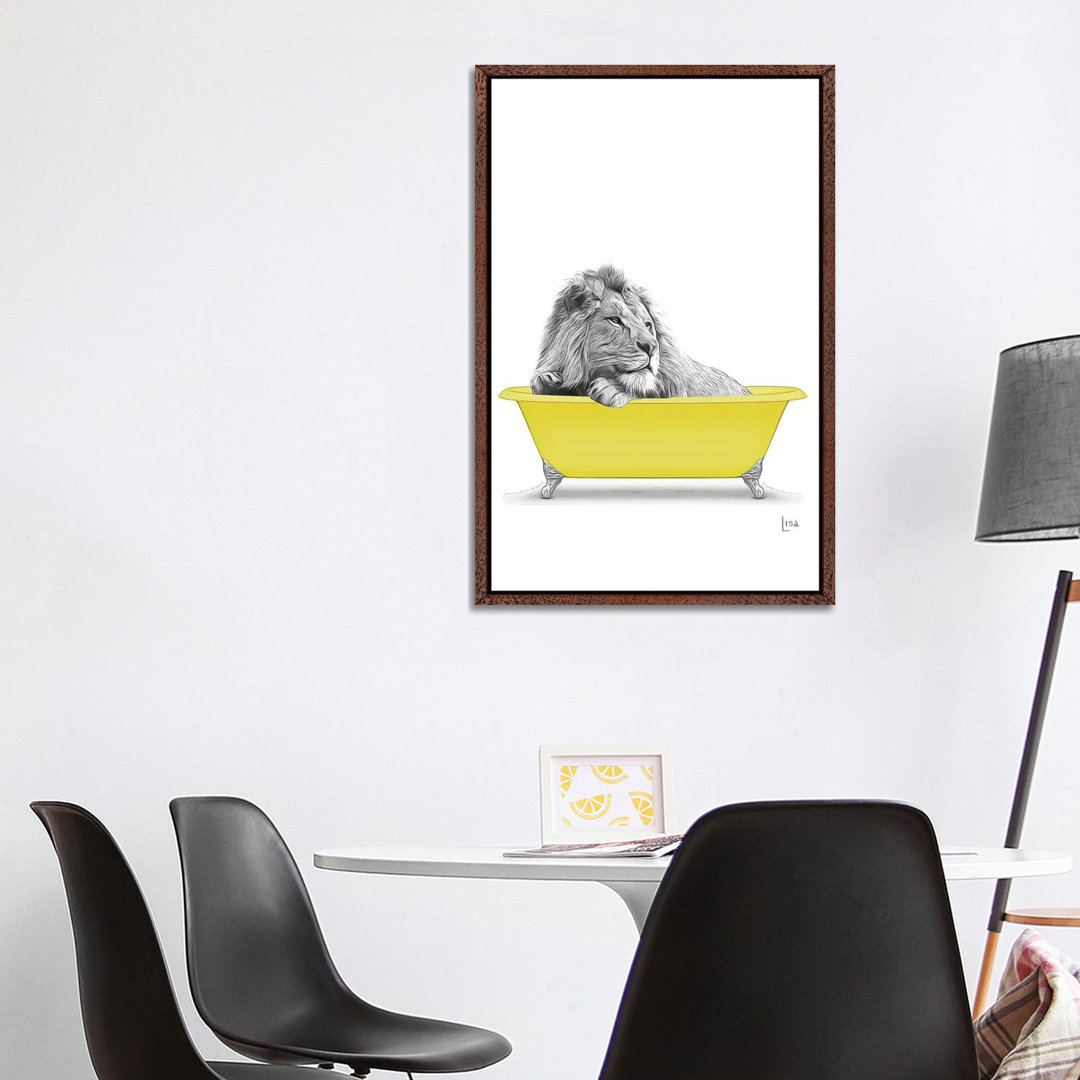 Lion In Yellow Bathtub von Printable Lisa's Pets - Gallery-Wrapped Canvas Giclée on Canvas