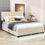 Grand lit plateforme tapissier Malenna avec 2 tiroirs, tête de lit et lit gigogne simple TG-764471558