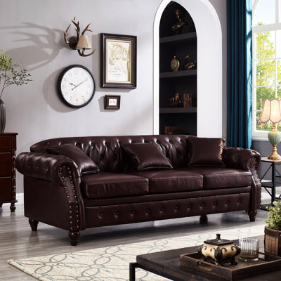 85.8" Living Room , Classic Appearance, Faux Leather Pu Material, Wood Construction And Storage, Burgundy, 3, Easy Assembly Included Back Arm Rests, Cover, Construction, Storage Space, Effortless