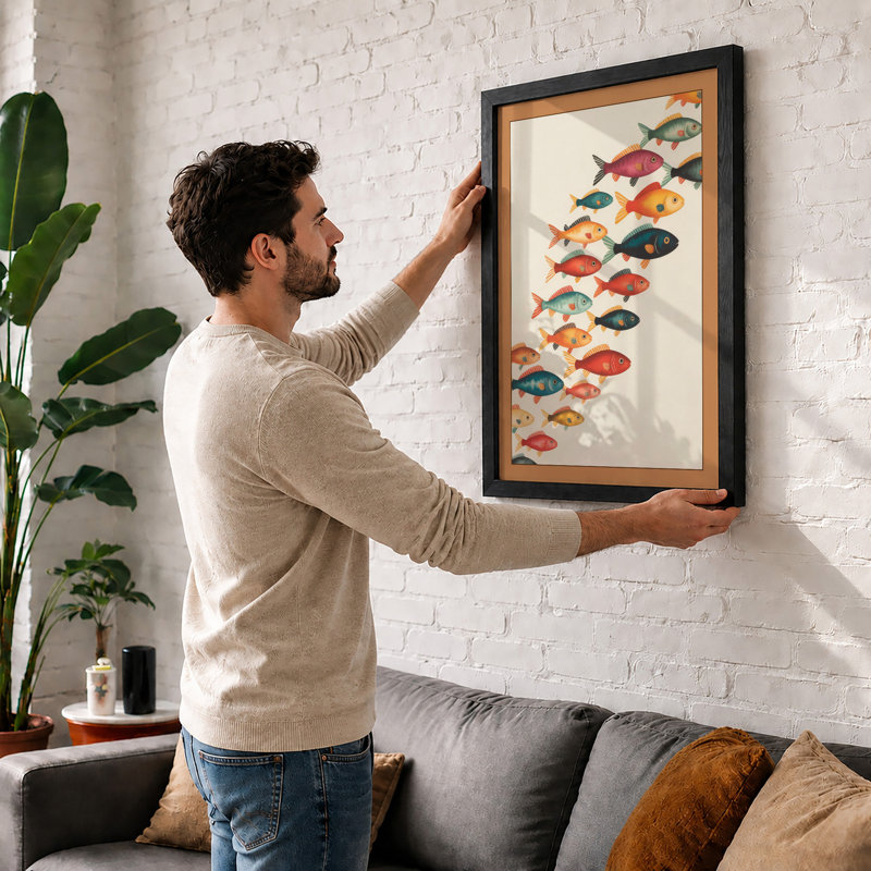 Fish in Formation Botanical - Framed Print, Unframed, A1 - 84.1 x 59.4 cm