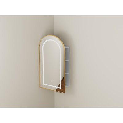 Corner Arched Medicine Cabinet With Mirror,Lighted Medicine Cabinet With 2 Storage Shelf