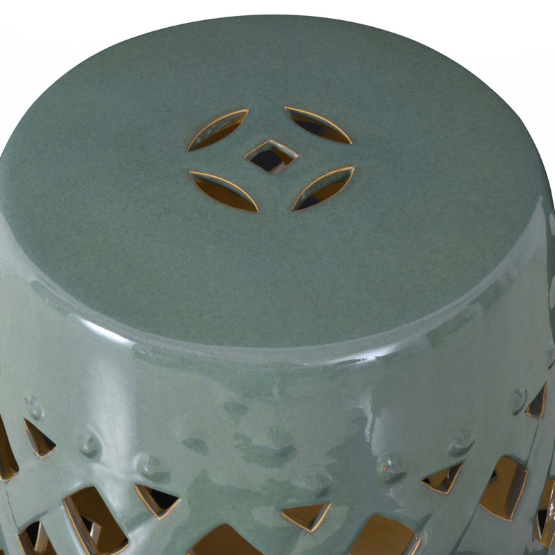 Outsunny 13" X 18" Ceramic Garden Stool With Woven Lattice Design & Glazed Strong Materials Decorative End Table, Green