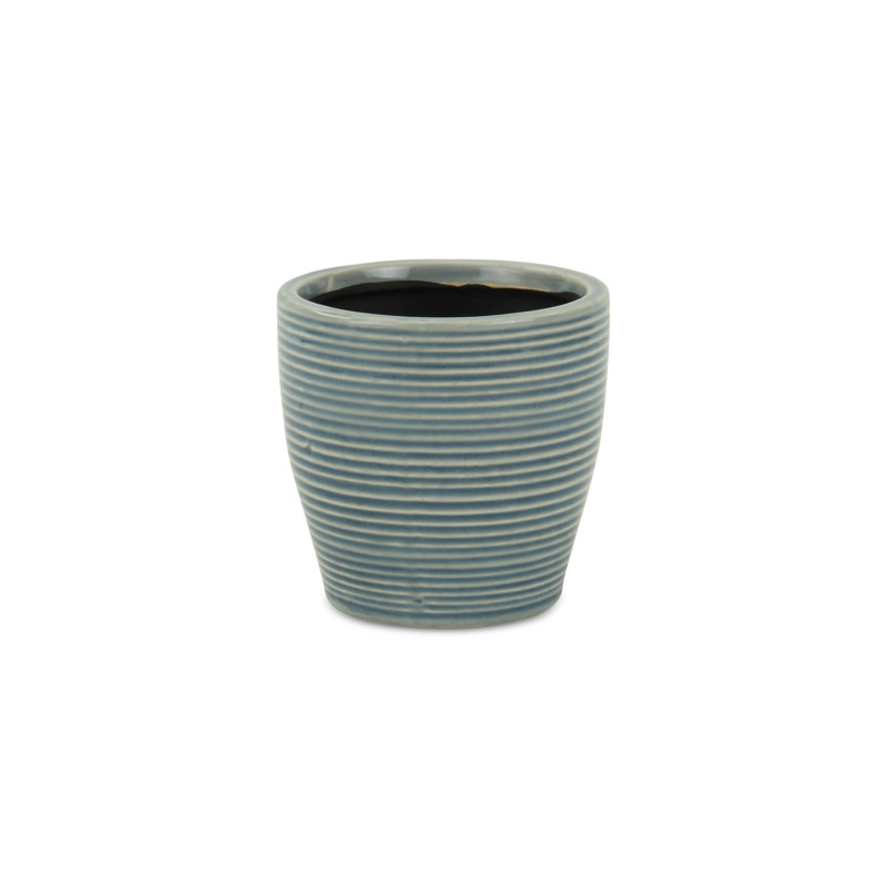 Pot à fleurs rond rayé bleu en céramique 22 onces