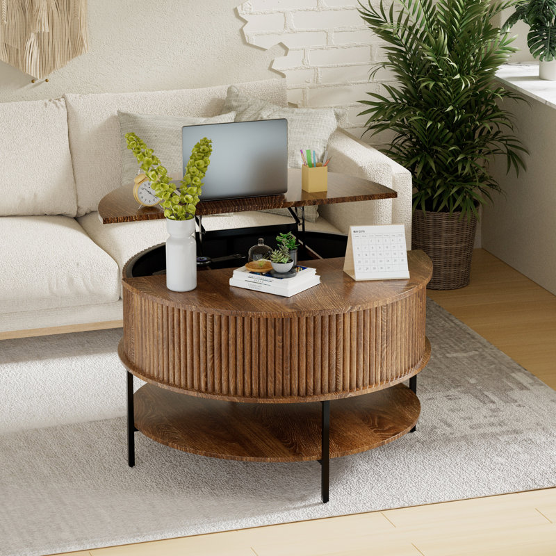 Table basse 3-en-1 moderne à plateau relevable avec rangement et conception cannelée - Bureau et solution de salle à manger peu encombrants