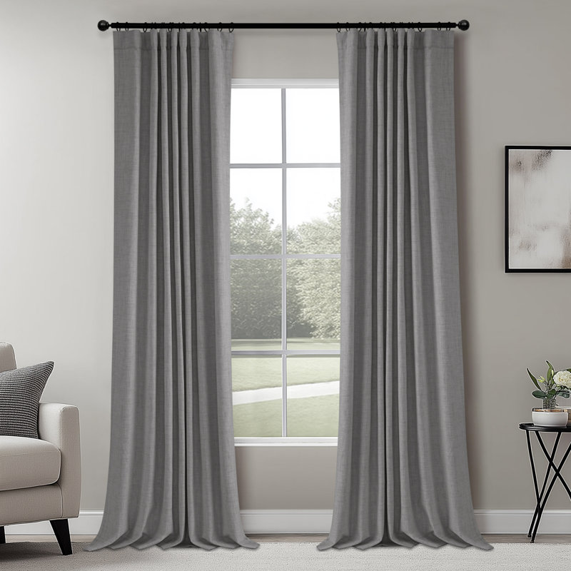 100% Blackout Curtains 50 Inch Faux Linen Thermal Insulated Blackout Drapes For Bedroom Window (Set Of 2 Panels), Dark Gray