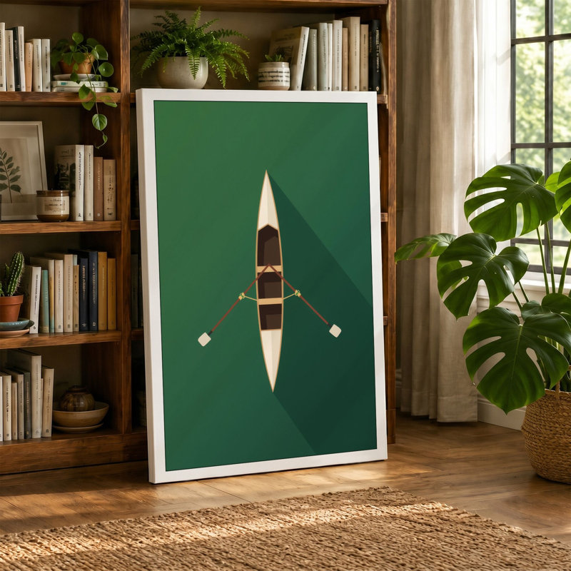 Rowing Shell at Rest Minimalist - Wrapped Canvas, Ochre Border, 30x20 - 76.2 x 50.8 cm