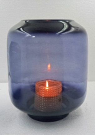 Cole and Grey Glass Wide Clear Room Hurricane Lamp with Elevated Base, Blue, 8.5" H x 8" W x 8" D