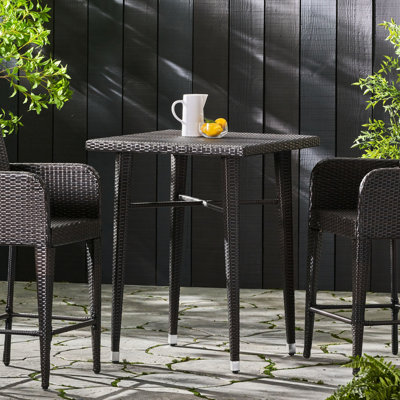 32" Square Bar Table - All Weather Outdoor With And Iron, 41" H X 32.5" W D, Brown Multi Dyed Elegant Garden Table, Finish