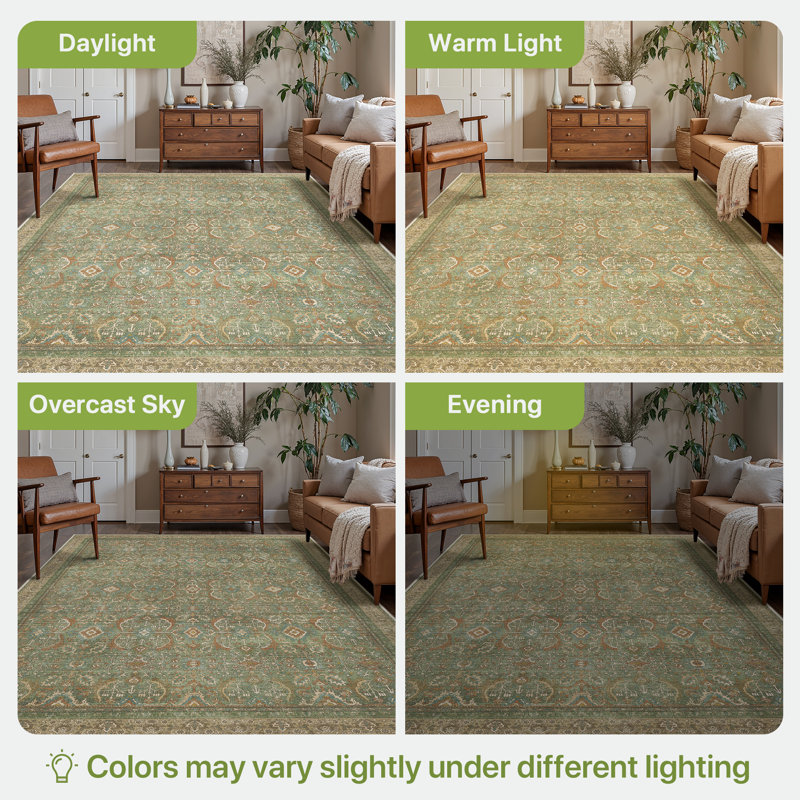Tapis oriental vert performance Abastos, Vert, Rectangulaire 3 pi x 5 pi