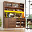 Modern Highboard with Adjustable Shelves & LED Lights, Freestanding Tall Cabinet with Wine Rack for Living Storage-124901718