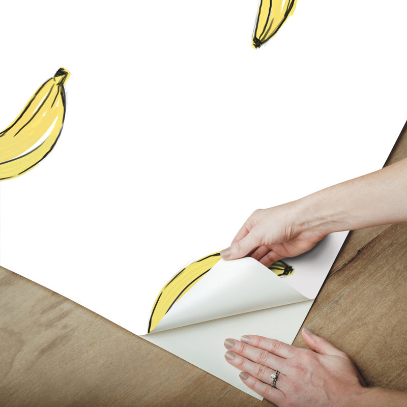 Papier peint adhésif à motif de bananes Mr. Kate, blanc et jaune