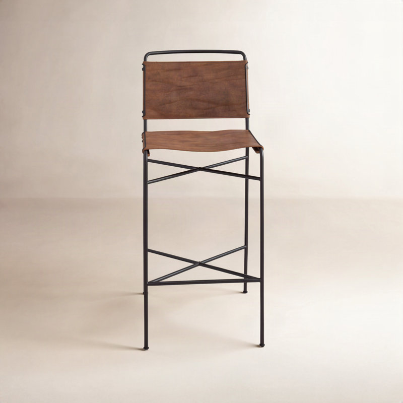 Wharton Bar Stool with Metal Frame, Black, Brown, Bar Stool (30.31" Seat Height)