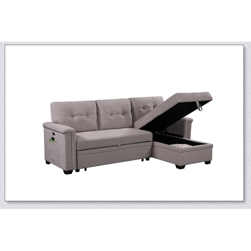 Nathan 84" Reversible Sleeper Sectional Sofa, Light Gray Linen