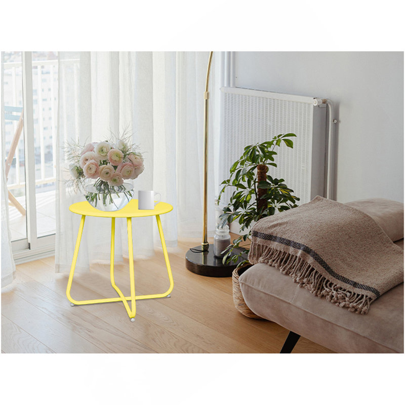 Tables d'appoint d'extérieur Babion, petite table d'appoint ronde en métal, table de bout en métal résistante aux intempéries pour patio, balcon de jardin, jardin, porche, chevet, jaune
