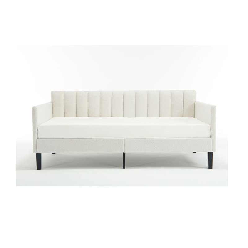 Lit de jour rembourré Elena de taille simple rembourré ivoire, dossier capitonné nervuré, lit de jour au design moderne somptueux, confort en mousse aux teintes riches