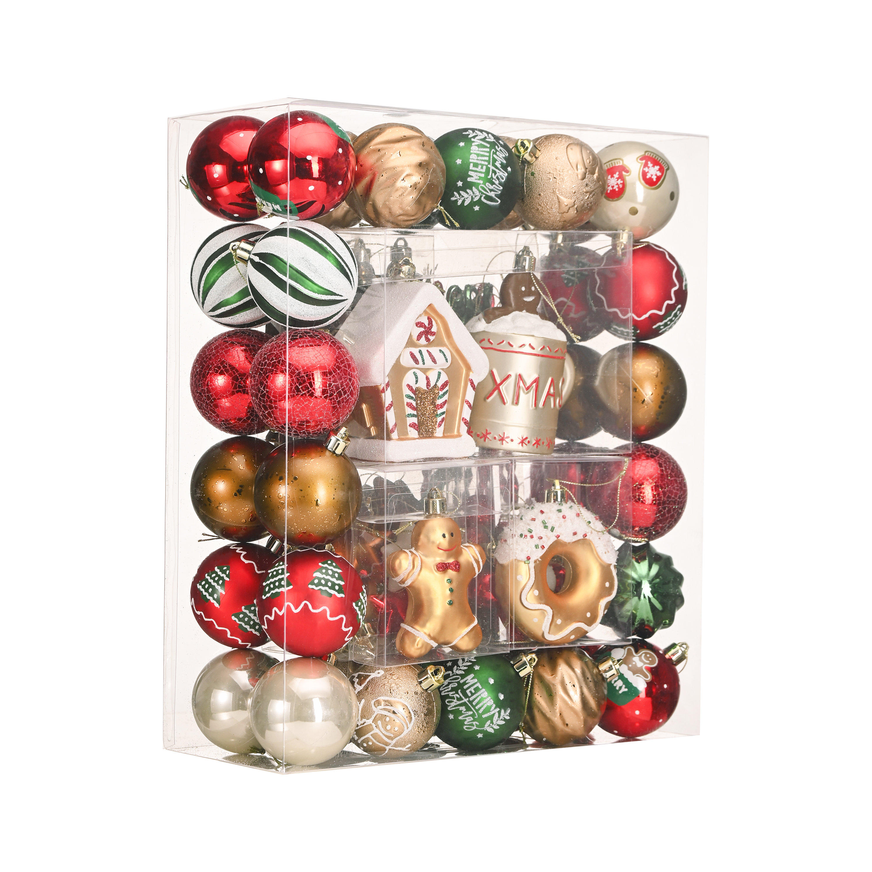 The Holiday Aisle® Kainoa 100ct Assorted Red Green Gold Gingerbread Shatterproof Christmas Ball Ornaments Set & Reviews | Wayfair