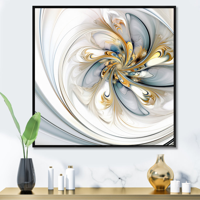 Fractal Flower Joy en blanc cosmique - impression, Cadre flottant noir, H 30 po x l 30 po x P 1 po