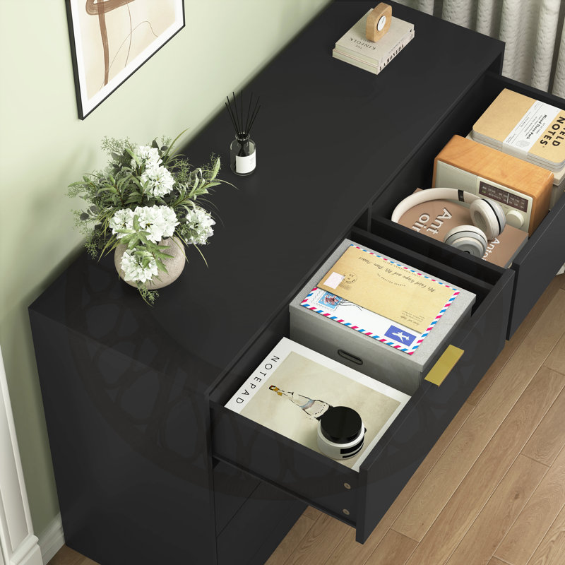 Commode à 6 tiroirs, commode pour chambre à coucher, salon, couloir et vestibule Simply Modern, Noir