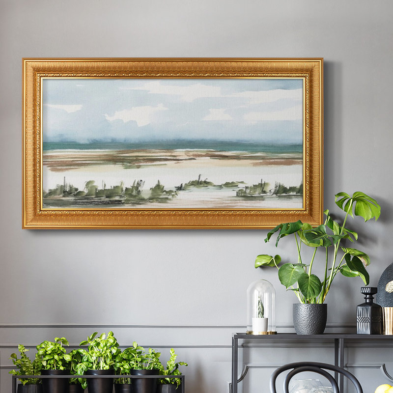 «Coastal Wetlands Watercolor II», toile encadrée de qualité supérieure - prête à être accrochée, H 29 po x l 53 po x P 1 po