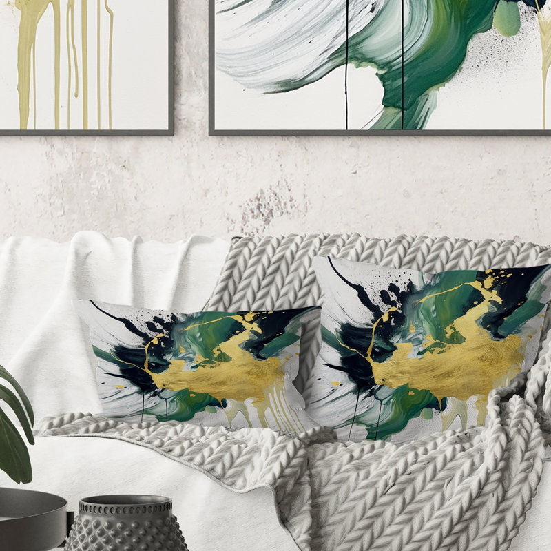 Coussin décoratif vert et jaune à motif de fractales