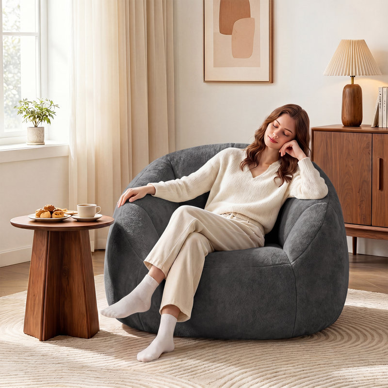 Set of 2 47" Oversized Compression Plush Microfiber Soft Shell Bean Bag Chair, Gray