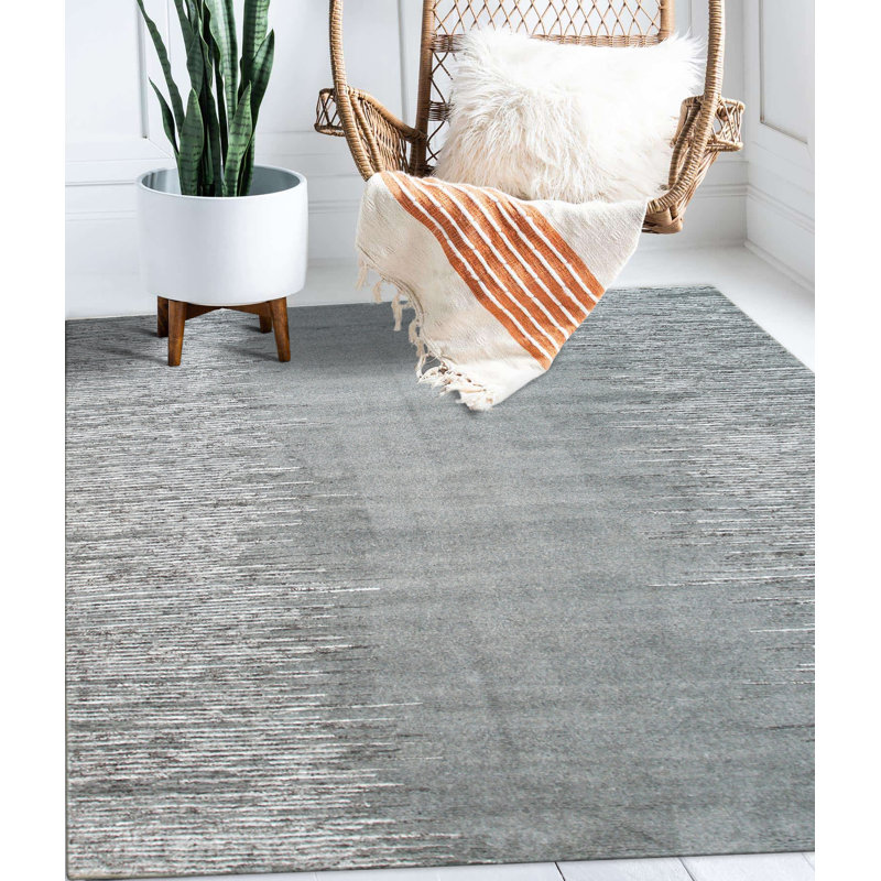 Tapis gris contemporain en laine noué à la main, Rectangle 6 pi x 9 pi