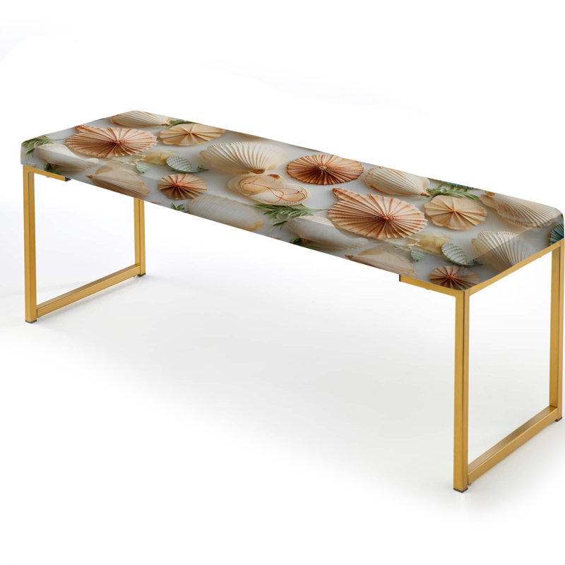 Vintage Seashells Tropical Pattern - Coastal Upholstered Gold Bench