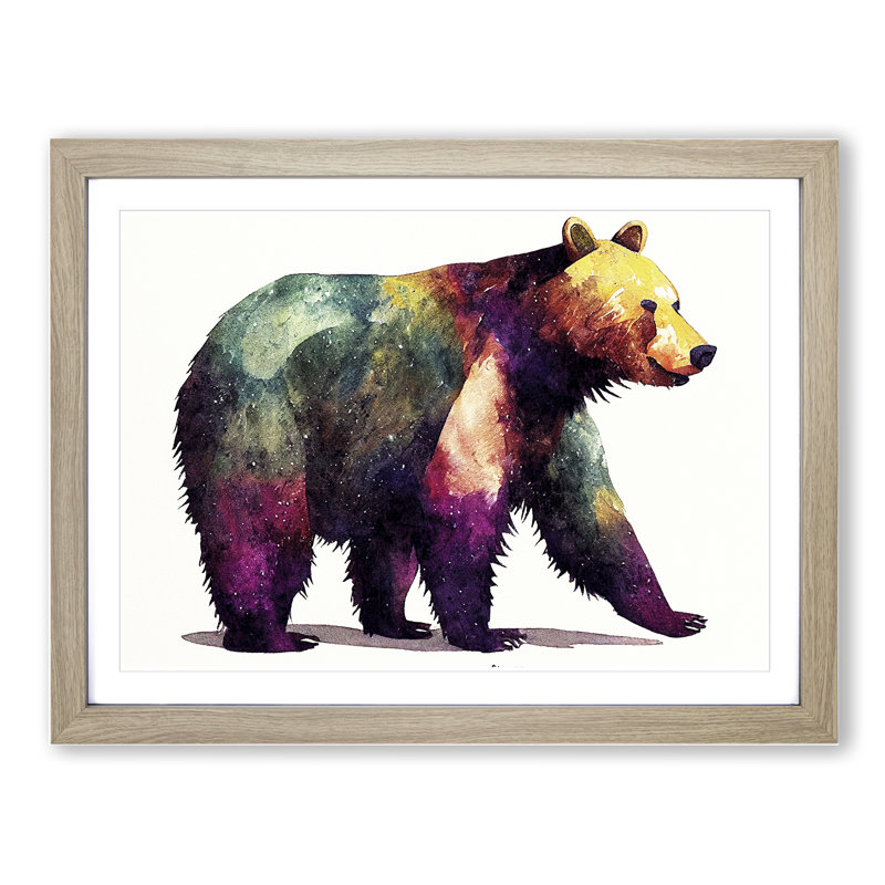 Watercolour Bear Vol.4 Abstract - Single Picture Frame Painting, Oak Framed, 34cm H x 46cm W x 2cm D