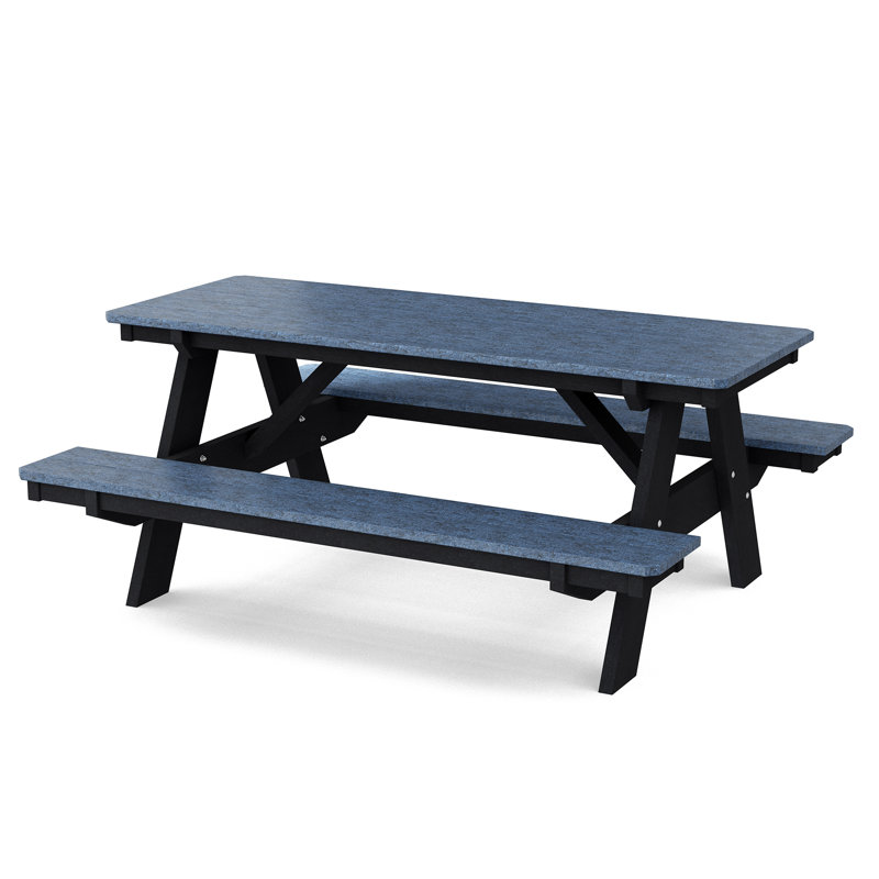 Table de pique-nique 72 "avec bancs attachés Heritage, Bleu patriote / Noir