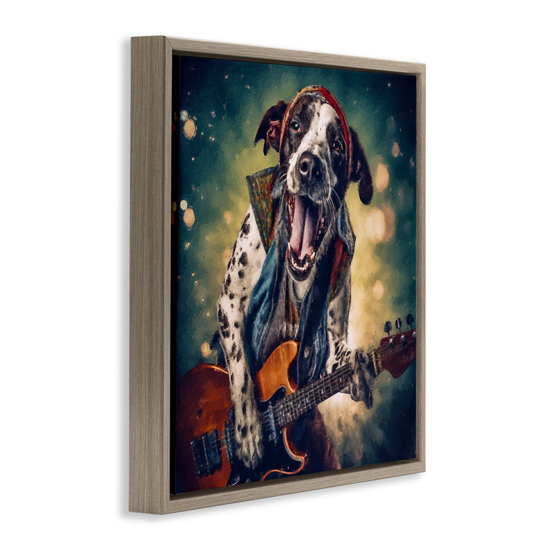 «Musician Dog Singing» par Sean Parnell, H 18 po x l 18 po, Cadre flottant orme Montalcino