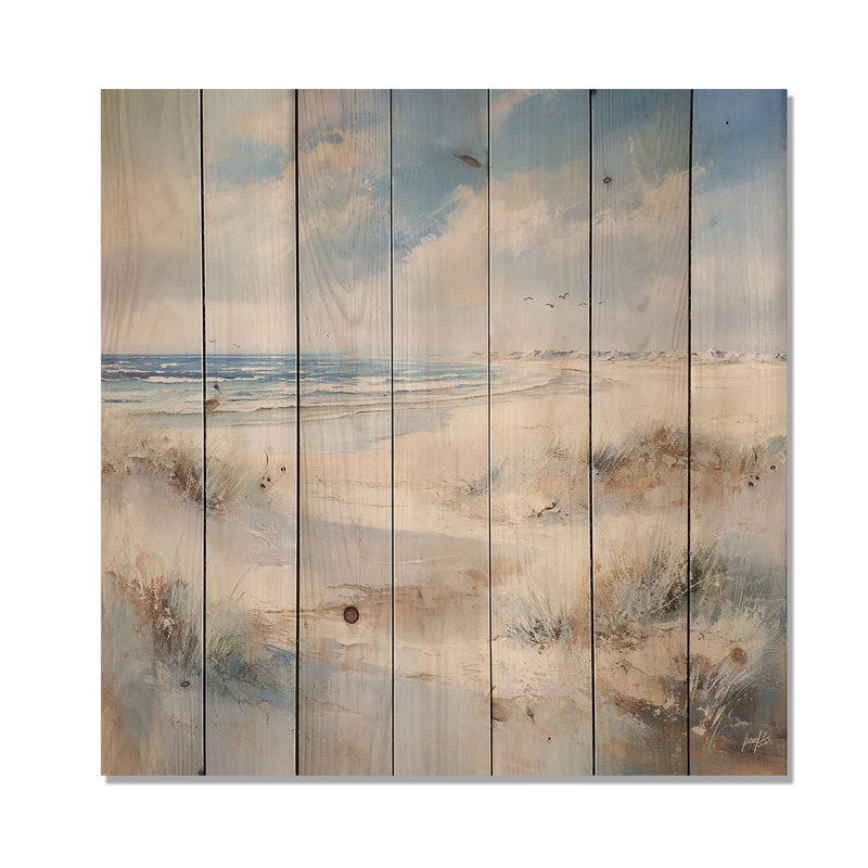 Coastal Ocean Charm In Winter I - Coastal Ocean Wood Wall Art On Natural Pine Wood, 36" H x 36" W