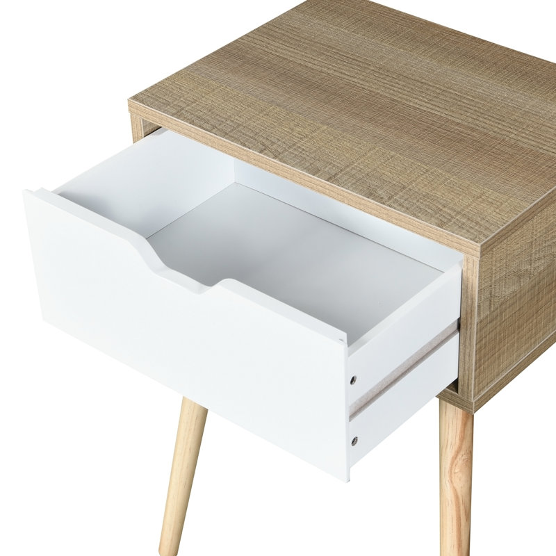 Table de bout blanche avec 1 tiroir et armoire de rangement Mid-Century