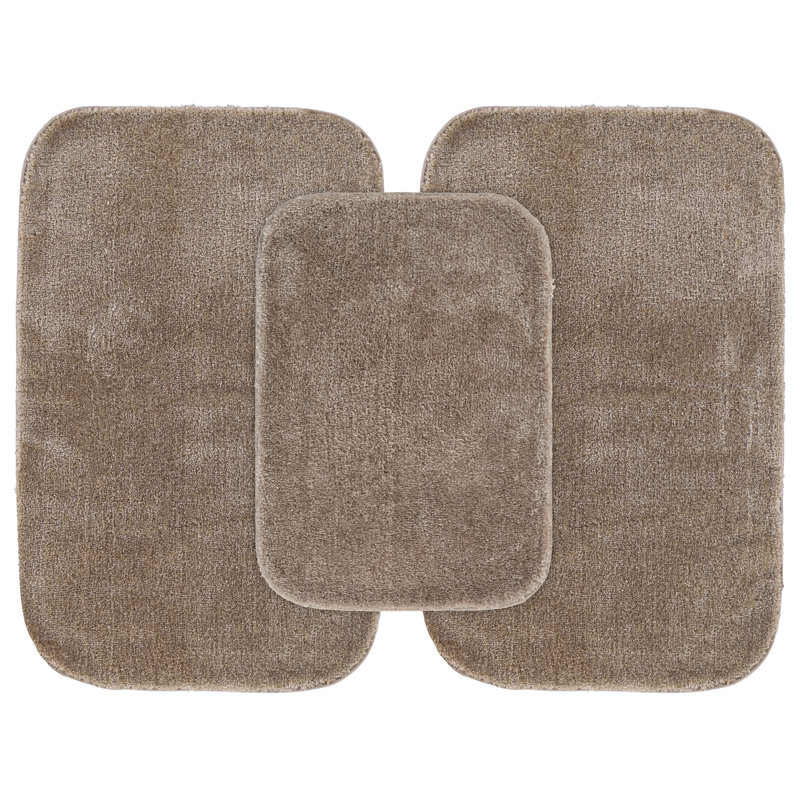 Wahkon 3 Piece Nylon Washable Bathroom Rug Set No Lid or Contour (17x24/21x34/21x34) Taupe, Tan