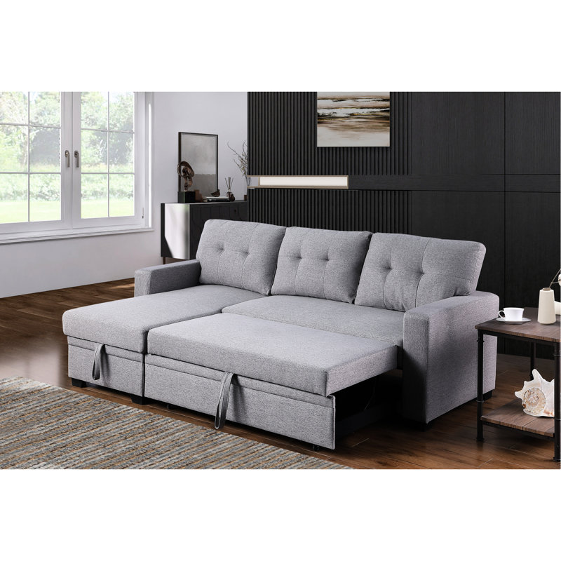 Canapé modulaire coulissant à 3 places, méridienne de rangement, canapé-lit convertible, lit simple, coussins de dossier amovibles, siège d'invité confortable, siège en lin gris avec coussins pour le confort d'une nuit
