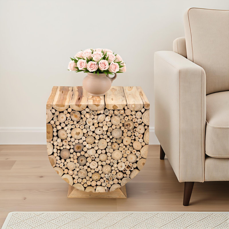Table de bout à piédestal en bois massif Jelle