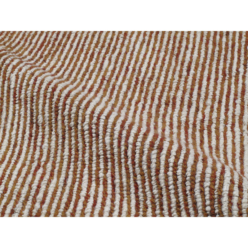 Tikka Striped Hand-Knotted Wool Brown Area Rug, Rectangle 8' x 10'