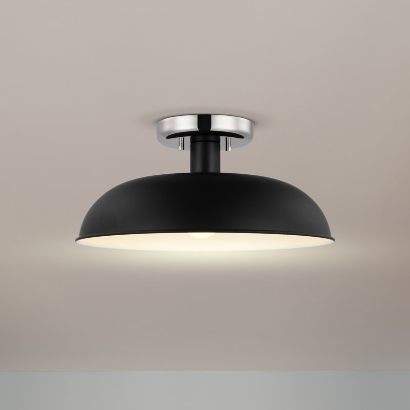 Plafonnier semi-encastré 1 lumière Bethany, H 6,88 po x l 15 po x P 15 po, Nickel poli, Noir mat