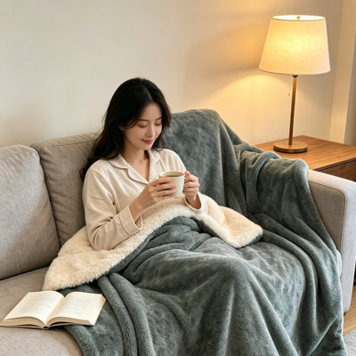 Warm Sherpa Fleece Reversible Throw Blanket.