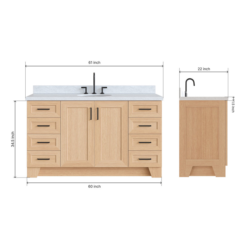 ARIEL TAYLOR 61 IN RECTANGLE SINK VANITY, Oval, Natural Oak