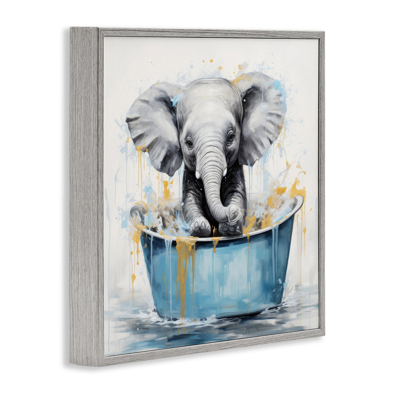 «Bathing Baby Elephant Giclee Art» par Lazar Studio, Estampe numérique Farmhouse, H 12 po x l 12 po