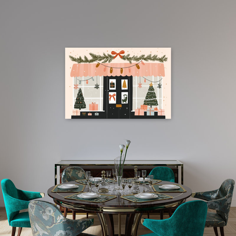 «Festive Christmas Storefront Abstract Contemporary Christmas Tree Winter», impression d'art mural, H 32 po x l 48 po