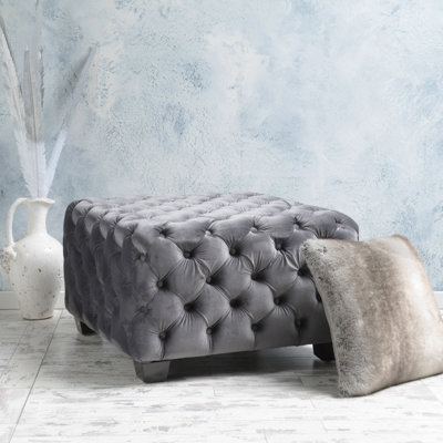 Modern Grey Velvet With Button- Ornamentation, 28.28" W X D 17.81" H Upholstery And Detail, Style, 29" 17.81