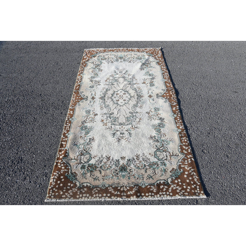 Tapis rétro, tapis de décoration intérieure, tapis neutre, tapis turc, tapis en laine brun, tapis 3,7 x 6,8 pi