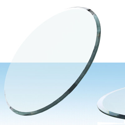 Plateau de table rond en verre trempé, verre transparent, bord biseauté épais de 0,394 po (10 mm)