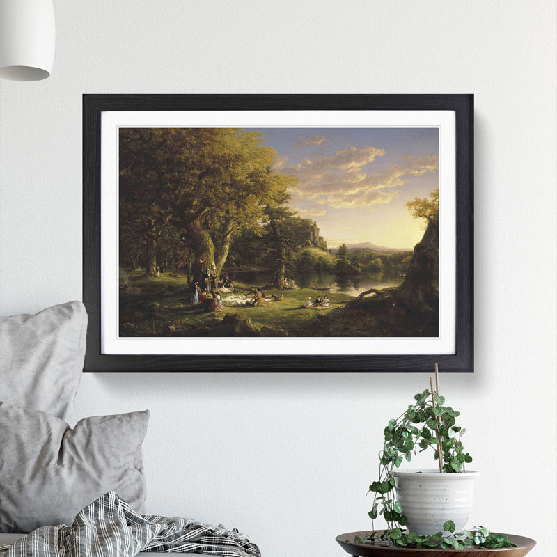 The Picnic by Thomas Cole - Picture Frame Painting, 27cm H x 36cm W x 2cm D, Black Framed