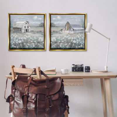  Country Meadows with Barns 2 PC Framed Floater Canvas Set by Sally Swatland
