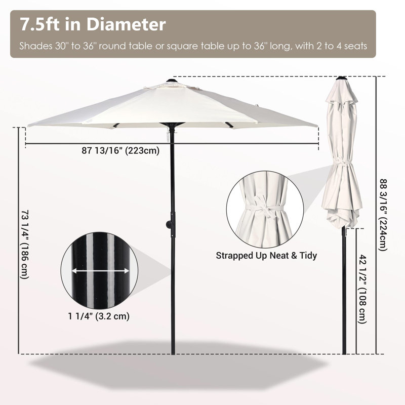 Parasol de marché compact et inclinable compact 7,5 pi pour balcon de condo étroit - classique moderne, rouge (1pc) + blanc (1pc) + bleu (1pc)