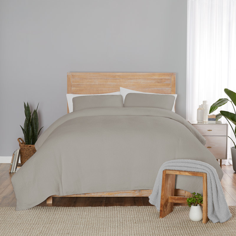 Vue Elements Larking Solid Seersucker 3 Piece 100% Cotton Duvet Set , Full/Double 1 Duvet cover + 2 pillow shams, Blue