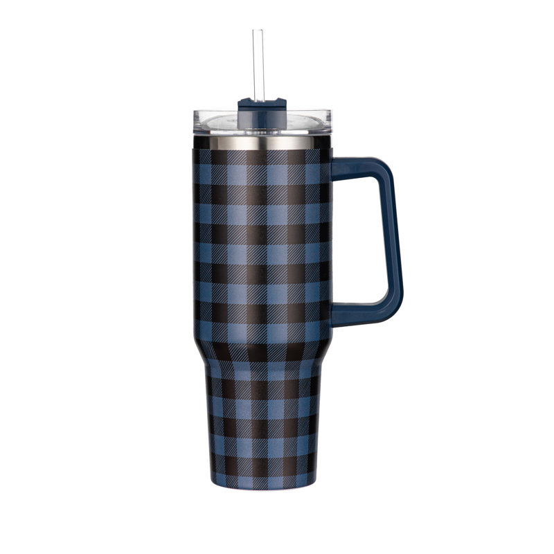 Blue Buffalo Check Canyon Cup, acier inoxydable à double paroi avec paille, 40 oz, boîte-cadeau